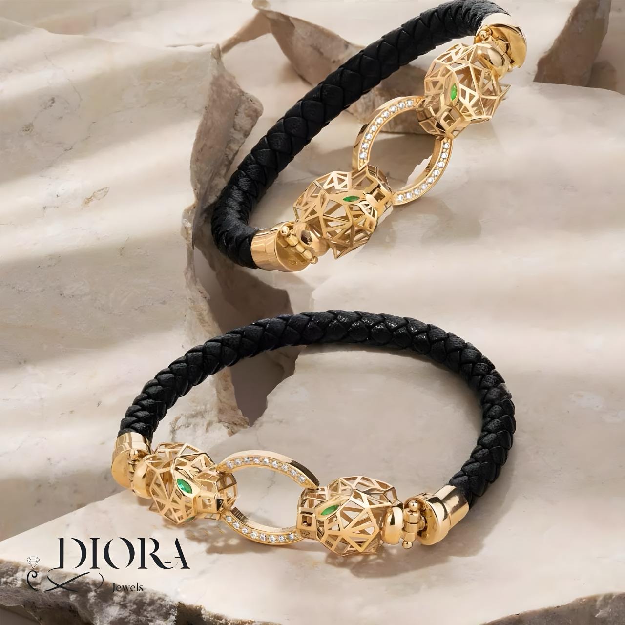 Panther Leather Gold Bracelet