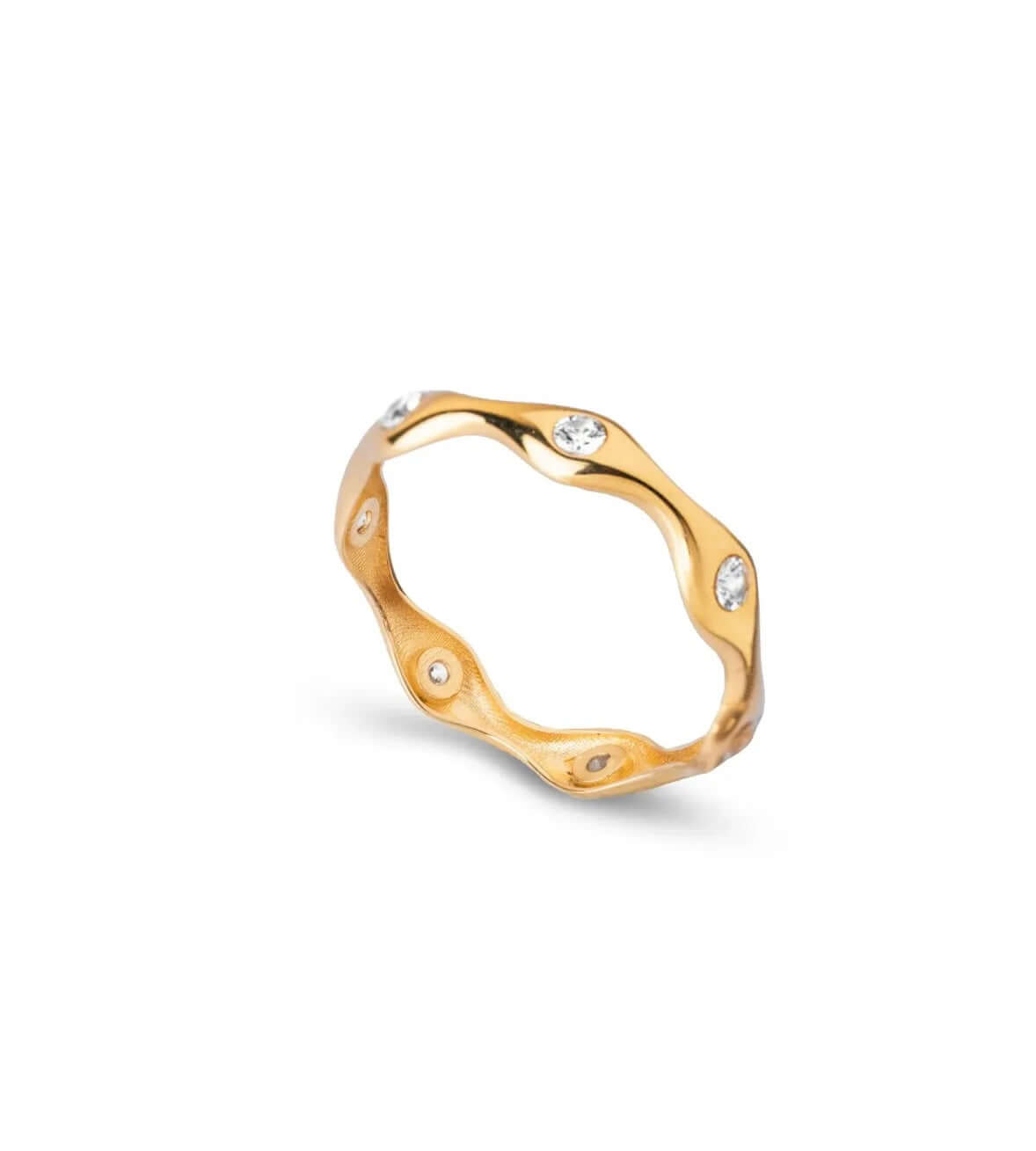 18k Aveen Gold Ring featuring a minimalist design with high-quality Zirconia gemstones.