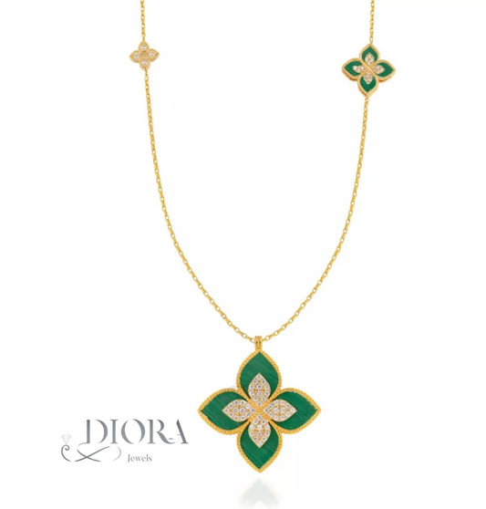 Paradis Green Large Flower Gold Necklace