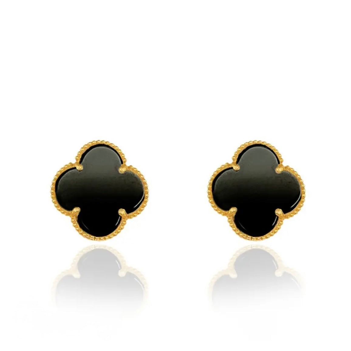 Onyx Clover Gold Stud Earrings