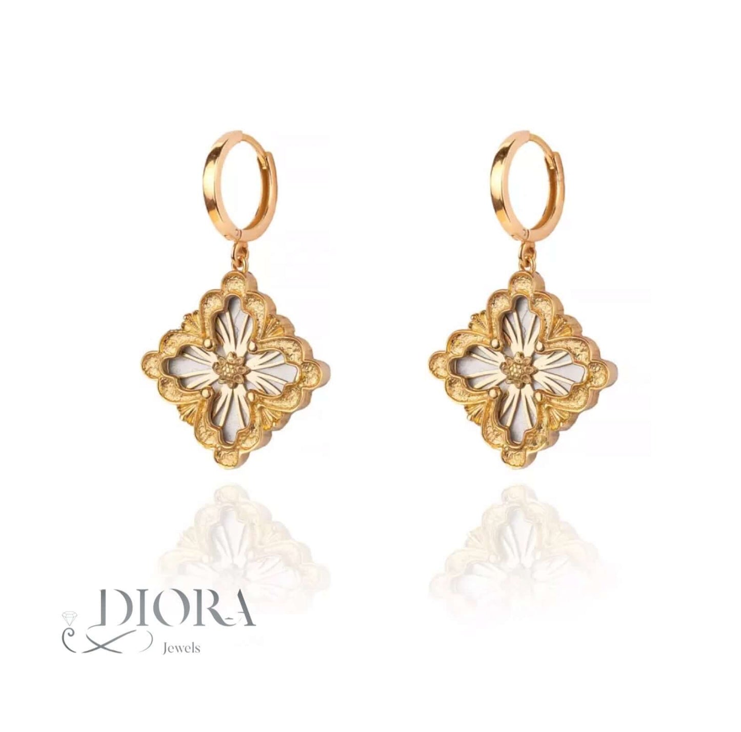 Ornate Gold and Silver Earrings