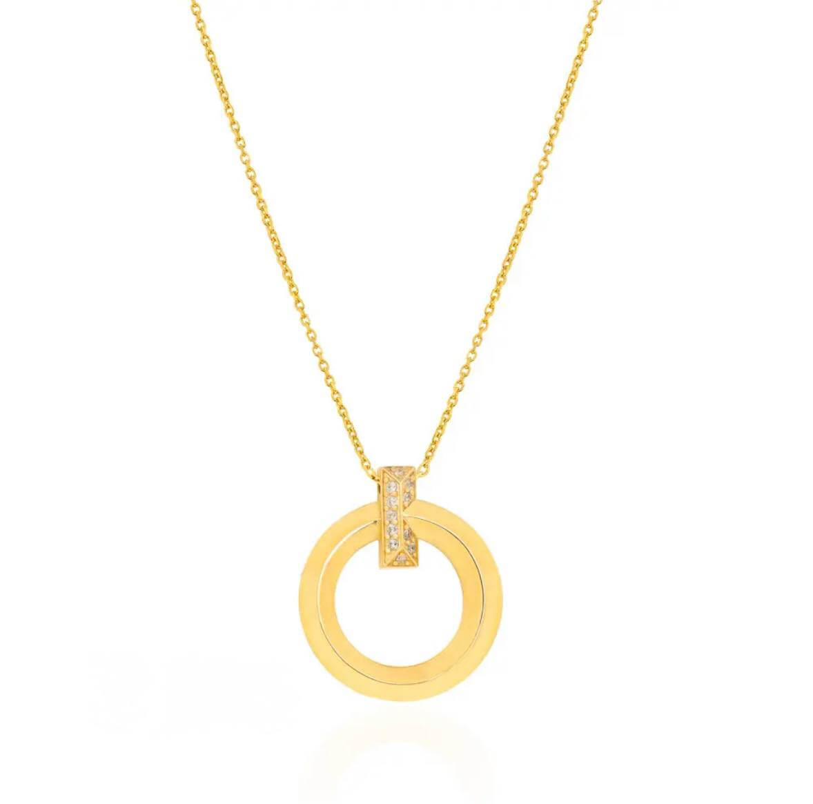 18k T Fashion Gold Necklace featuring a modern circular pendant design and elegant chain by Diora Jewels.