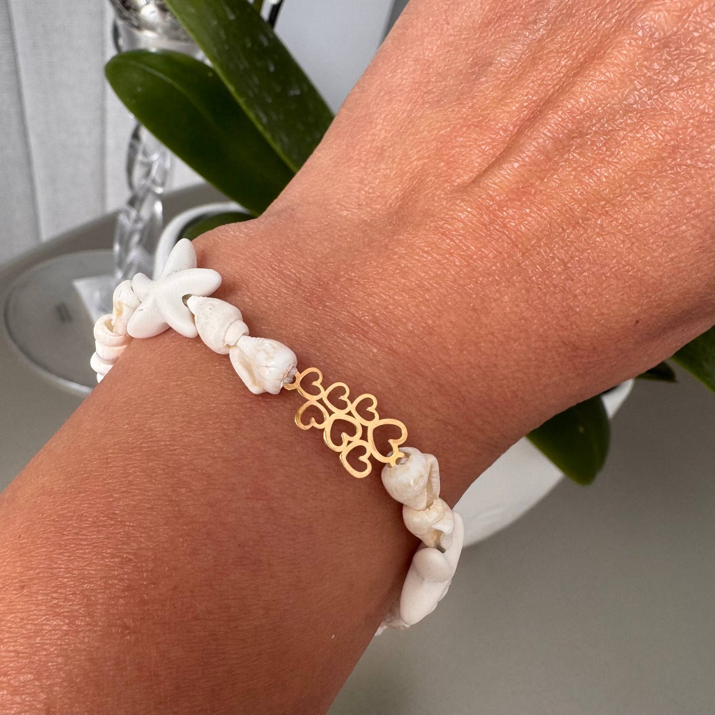 18K Heart Shell Cord Bracelet