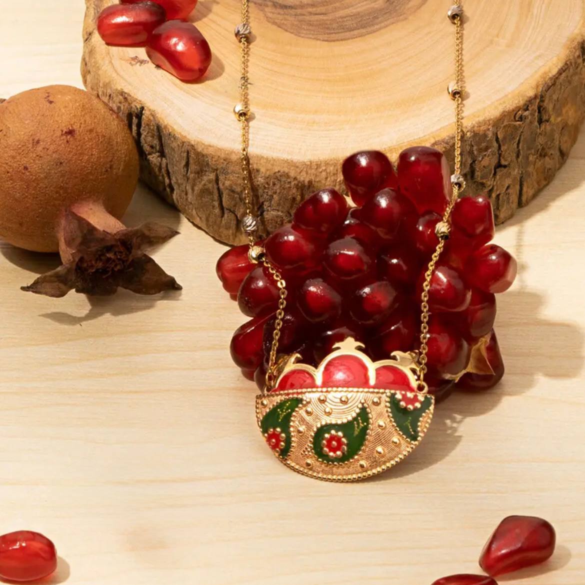 Gold Pomegranate Basket Necklace