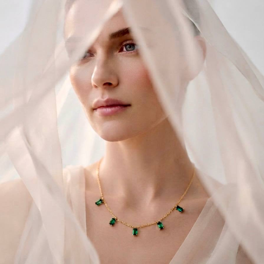 Gold Green Emerald Charm Necklace