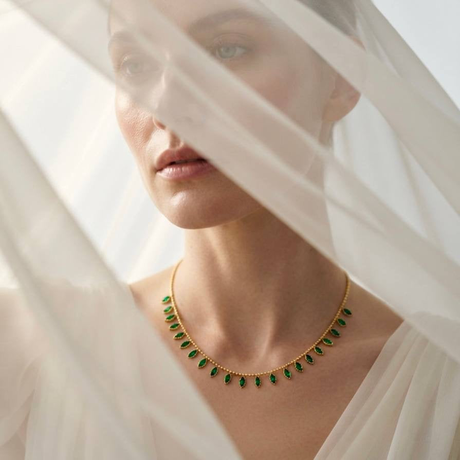 Gold Green Leaf Charm Necklace