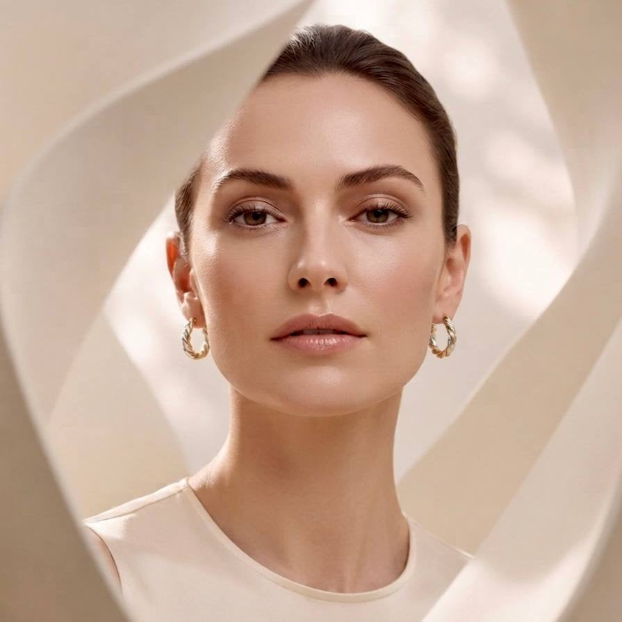 Two-Tone Twisted Gold Hoop Earrings