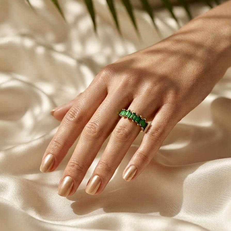 Gold Green Baguette Ring