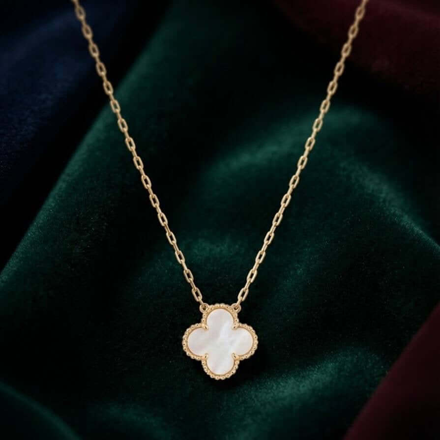Gold Mother of Pearl Clover Necklace