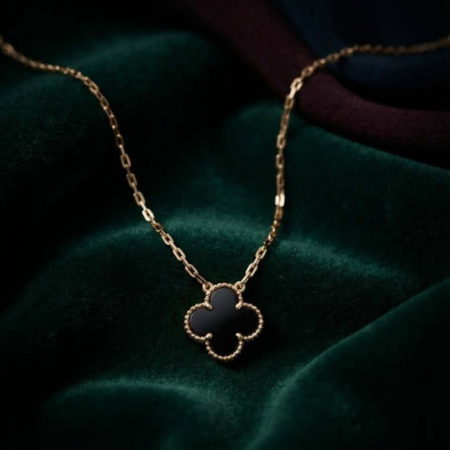 Gold Black Clover Necklace