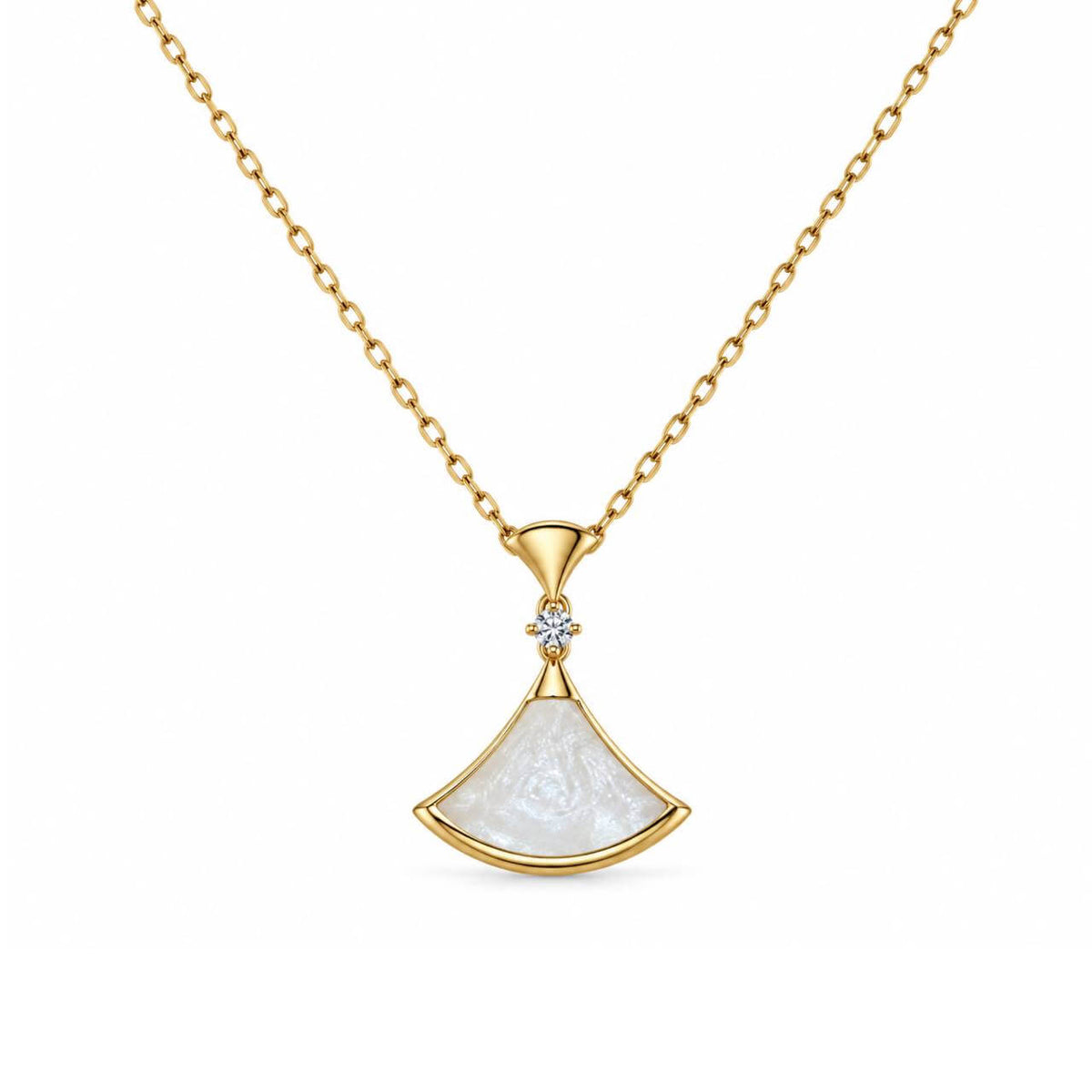 Gold Mother of Pearl Fan Necklace