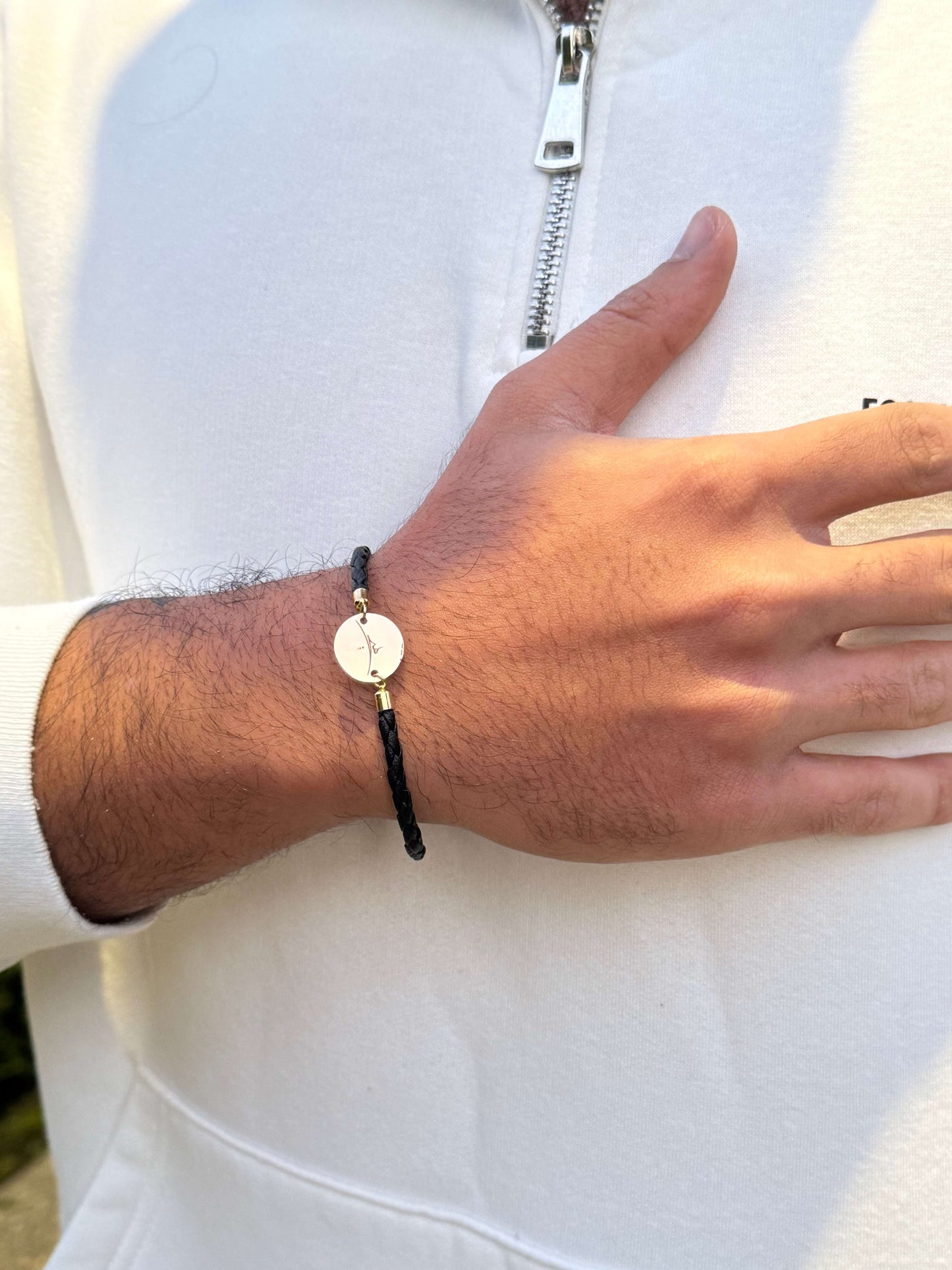 Leather Bracelet with 18k Gold Plaque, Hich Design