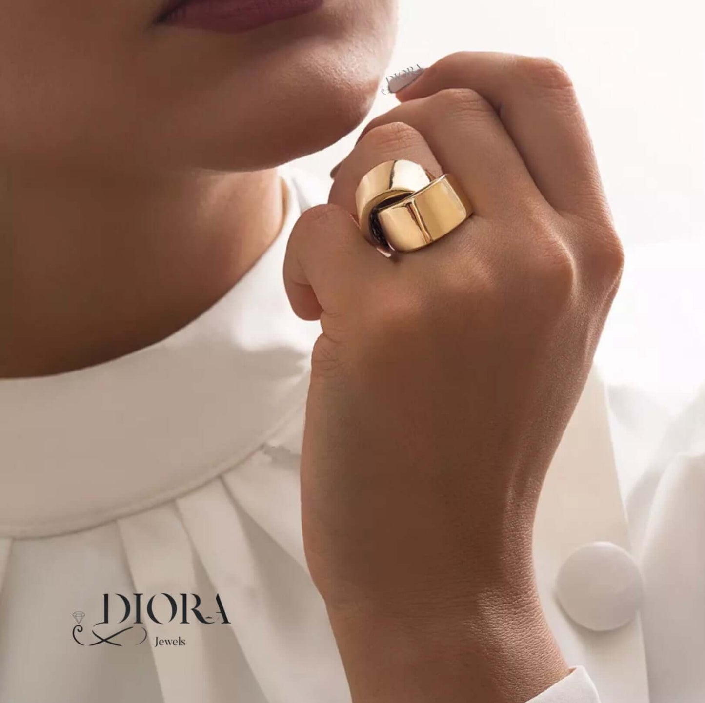 18k Gold Ring - Code 0205 worn by model showcasing elegant design and luxury.