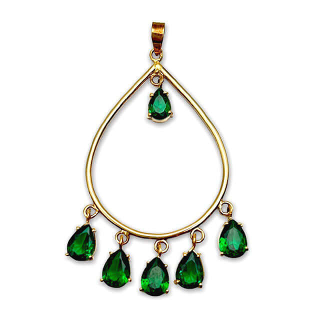 Amara Pear Gold Pendant featuring emerald gemstones and a gold setting, showcasing elegant fine jewelry design.