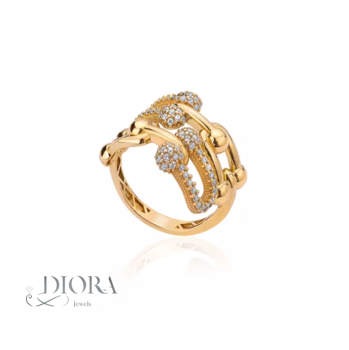 Gold Ring - T Fashion Jewelled double rows