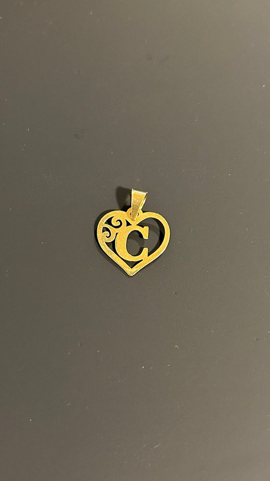C Heart Initial Gold Pendant