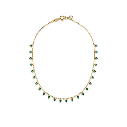 Gold Green Drop Charm Necklace
