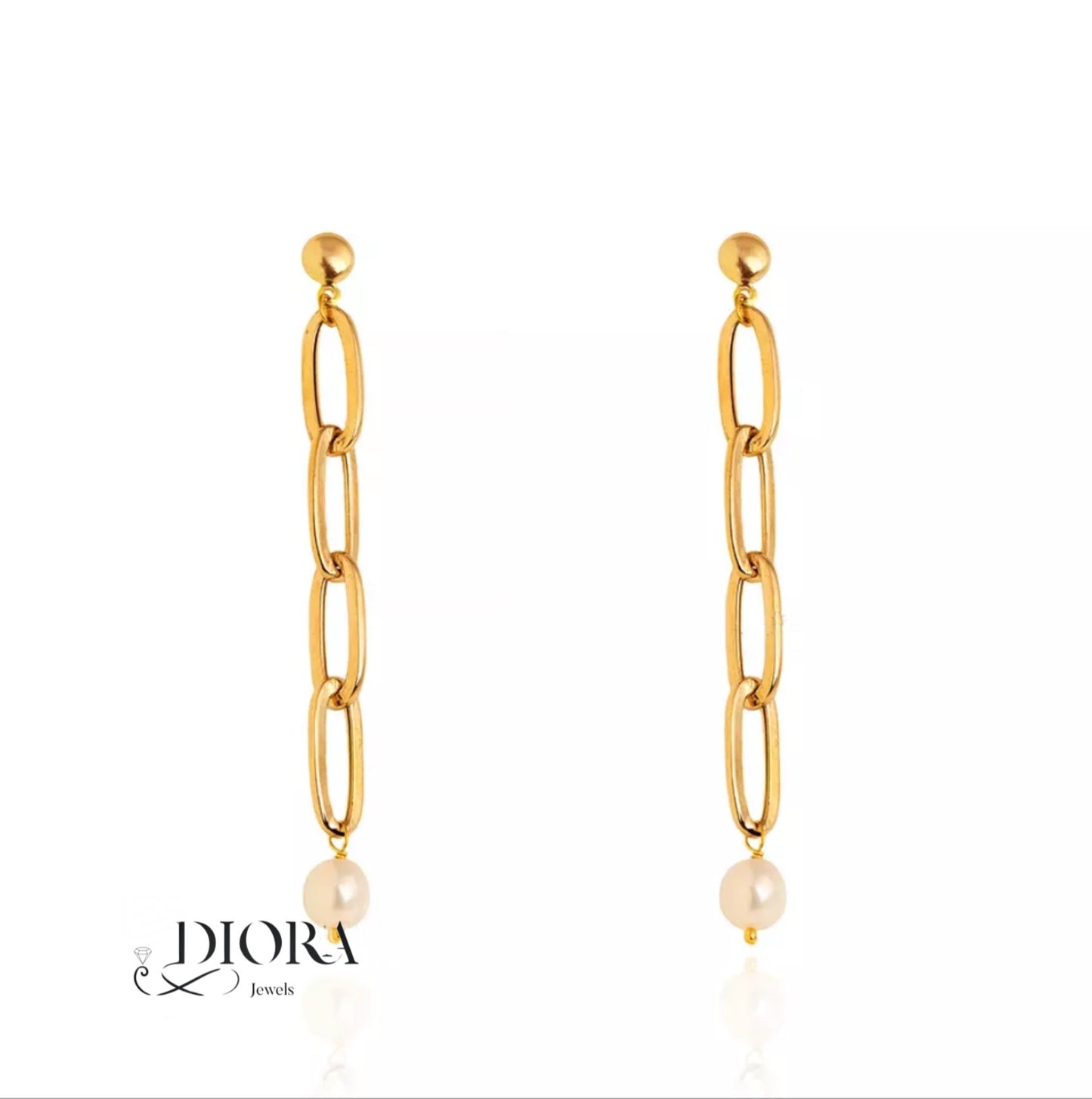 Gold Chain Drop Earrings with Pearl Accent