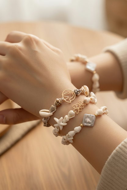 18K Heart Shell Cord Bracelet