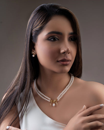 Bow Tie and Pearls Gold Necklace -Code 0202