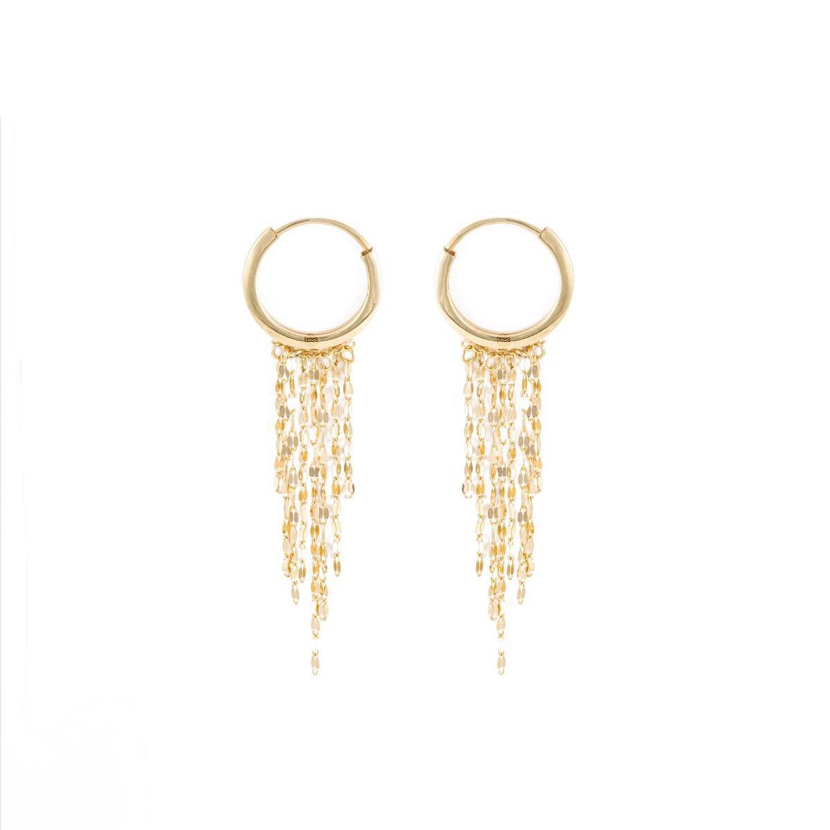 18K Gold Chain Hoop Earrings – Dangle Minimal