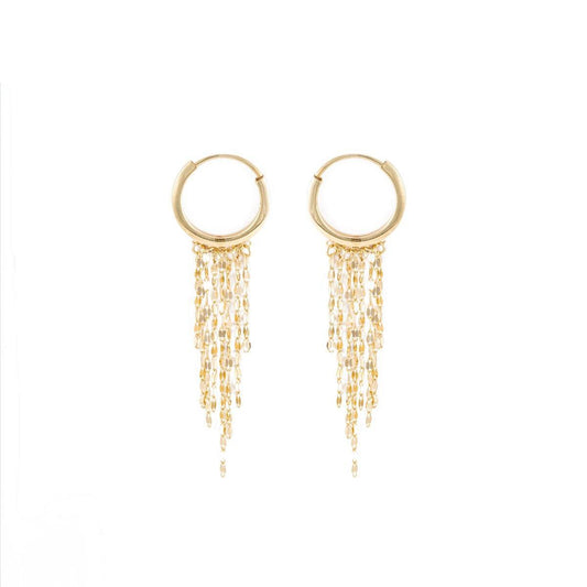 18K Gold Chain Hoop Earrings – Dangle Minimal