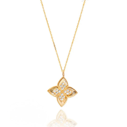 Yellow Gold Flower Necklace