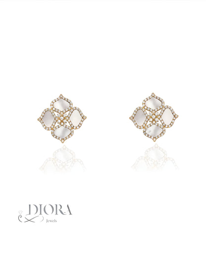 Gold and Diamond Floral Earrings