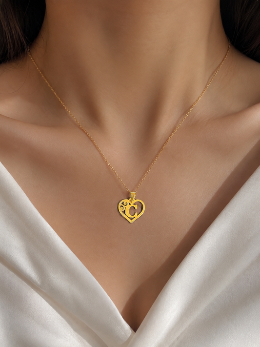18K Initial Gold Pendant - C