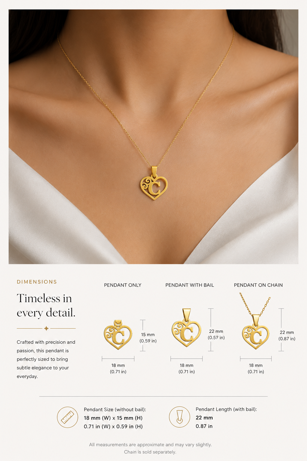 18K Initial Gold Pendant - C
