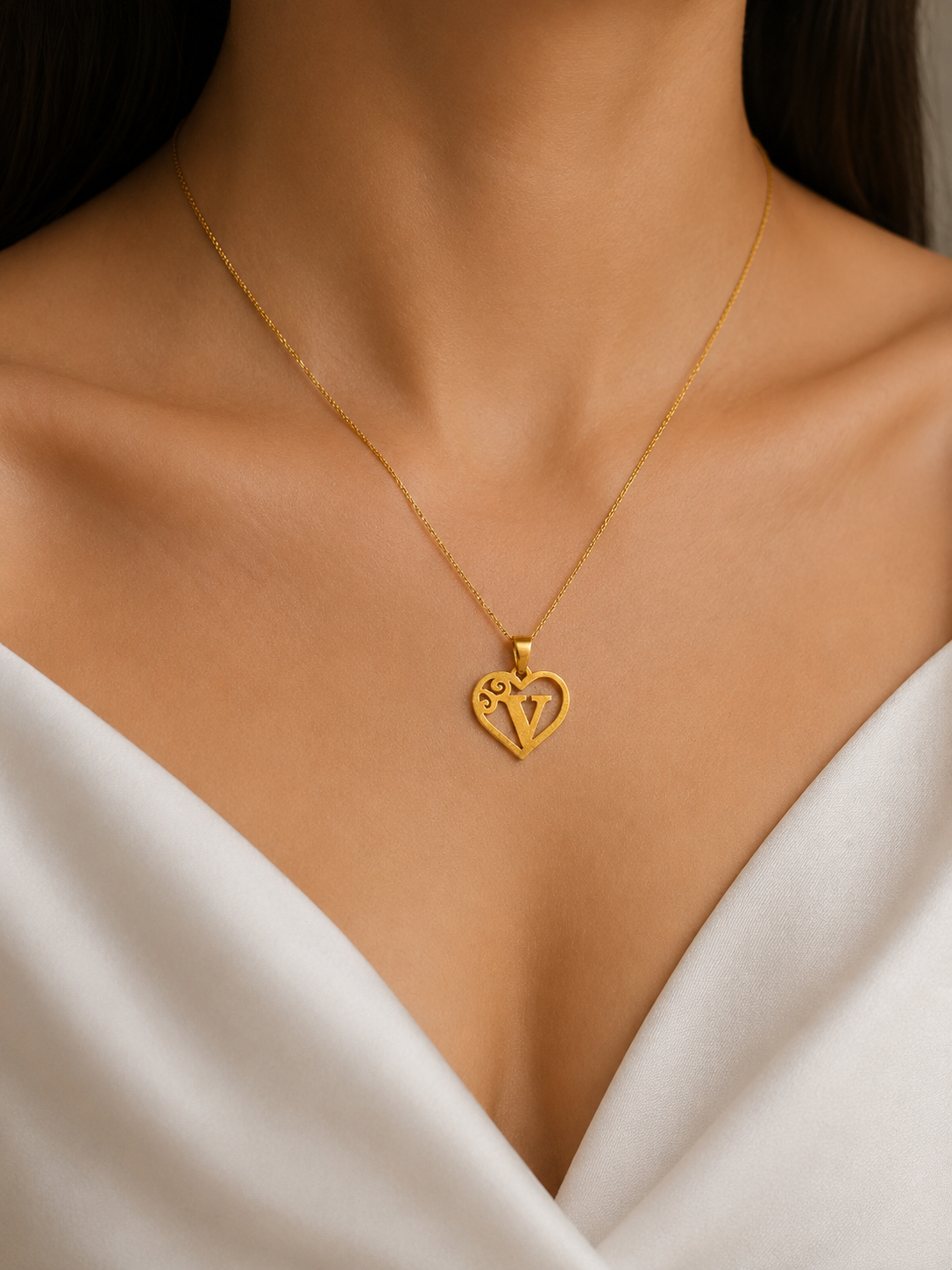18k Initial Gold Pendant -V