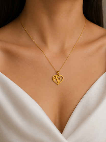 18k Initial Gold Pendant -V