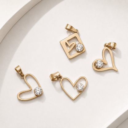 18K Heart Diamond Gold Pendant - style b