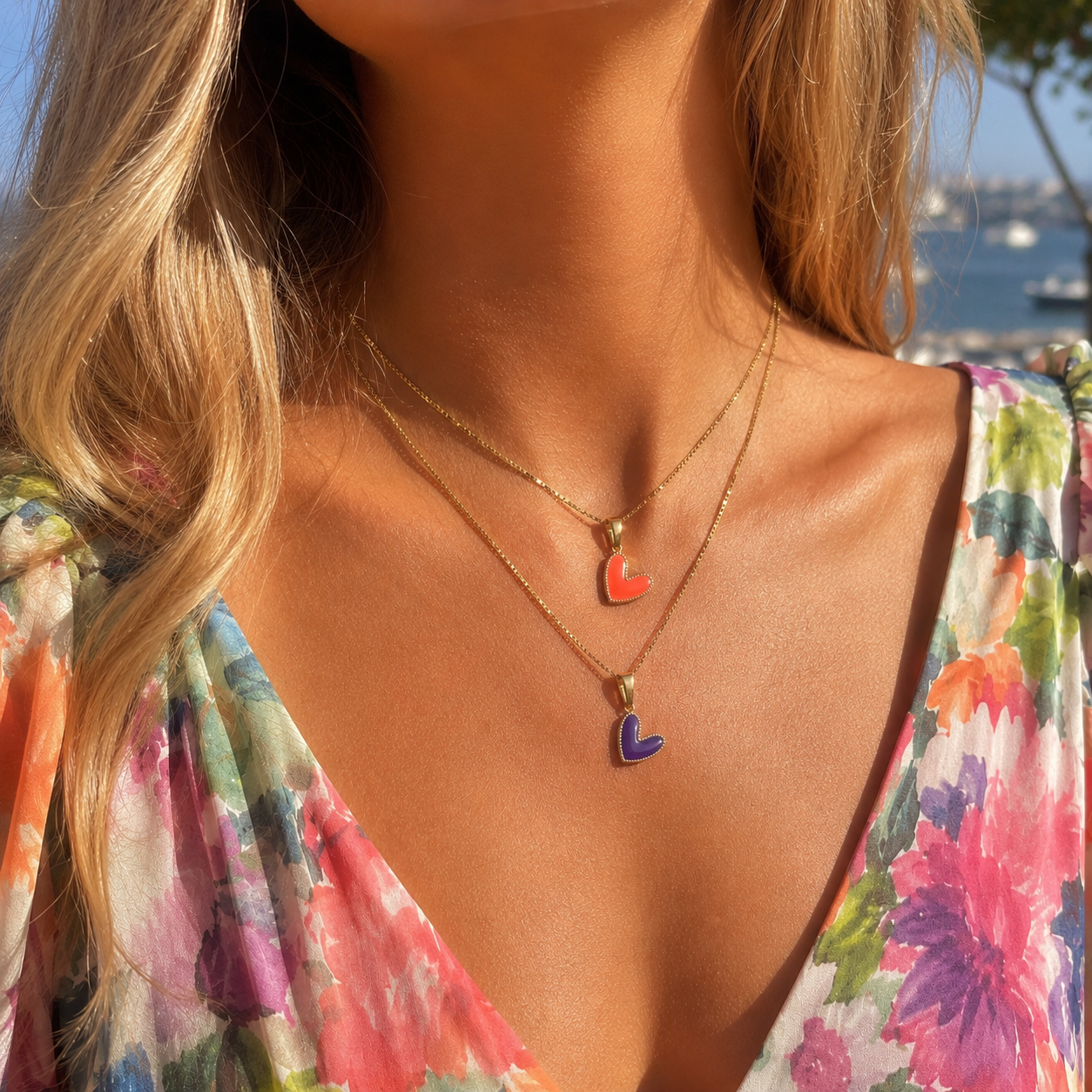 18K Heart Enamel Gold Pendant