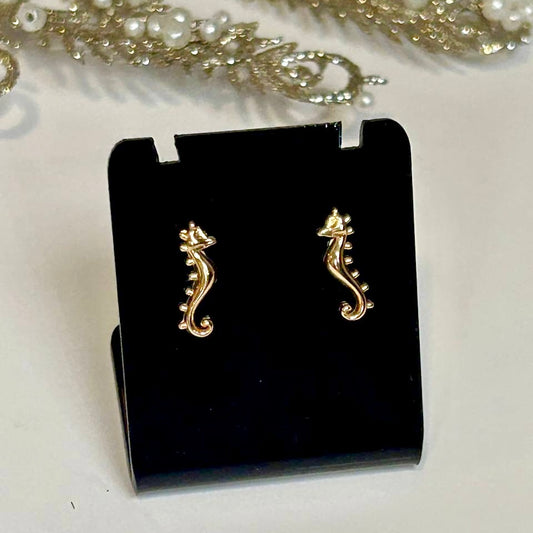18K Gold Seahorse Studs Earrings