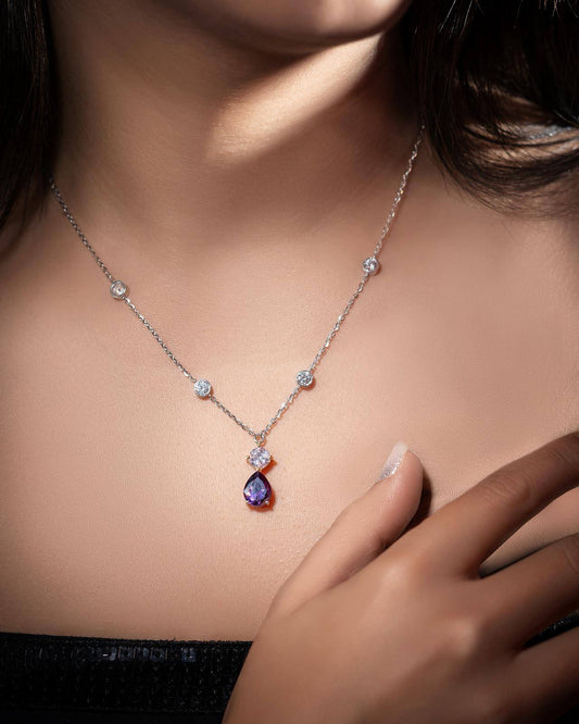 18K White Gold-Plated Luxe Gem Pendant Necklace with Stone
