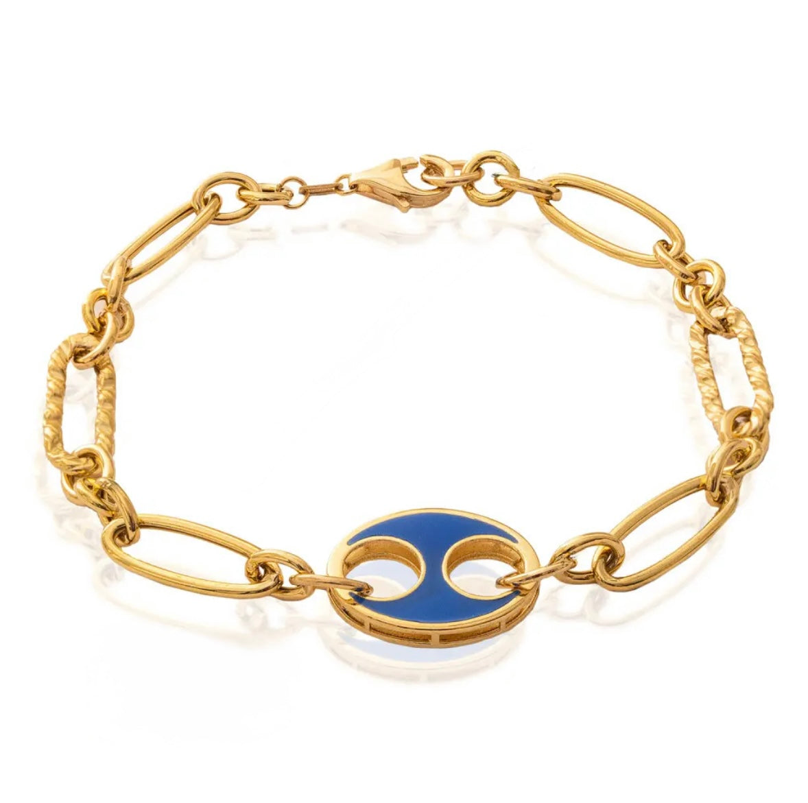 18K Mariner Link Blue Enamel Gold Bracelet