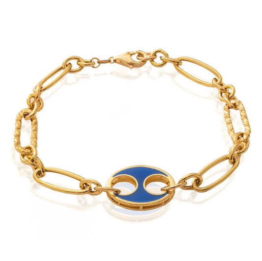 18K Mariner Link Blue Enamel Gold Bracelet