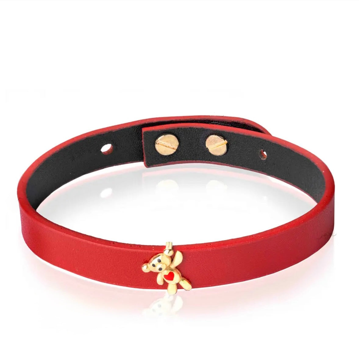 18K Teddy Bear Red Leather Bracelet