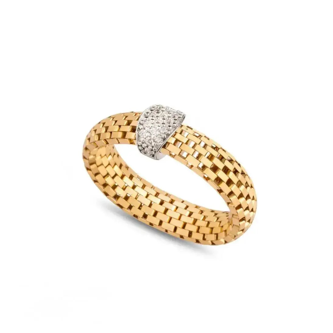18K Jessica Gold Ring featuring a sleek yellow gold band and diamond pavé motif for modern luxury.
