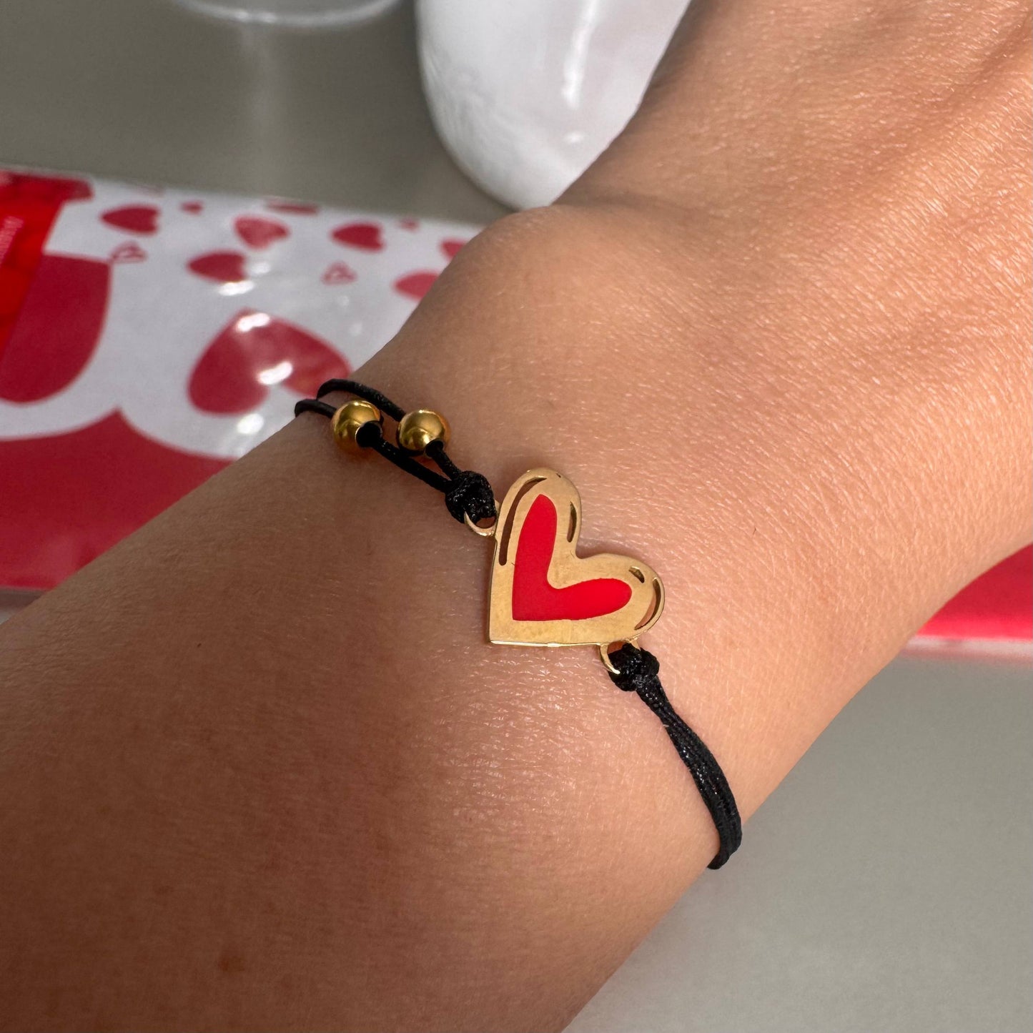 18K Heart Enamel Cord Bracelet