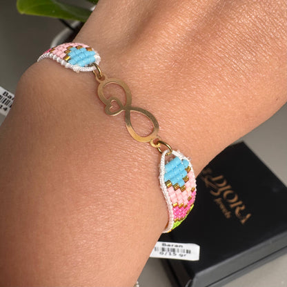 18K Infinity Heart Miyuki Cord Bracelet