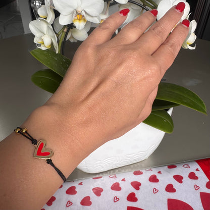 18K Heart Enamel Cord Bracelet