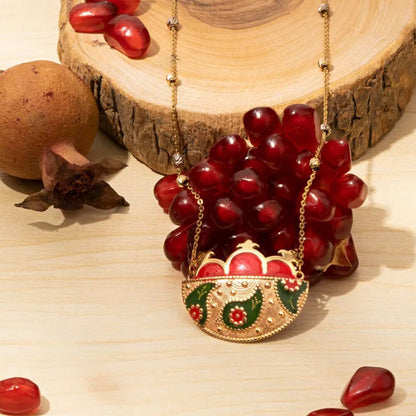 Gold Pomegranate Basket Necklace