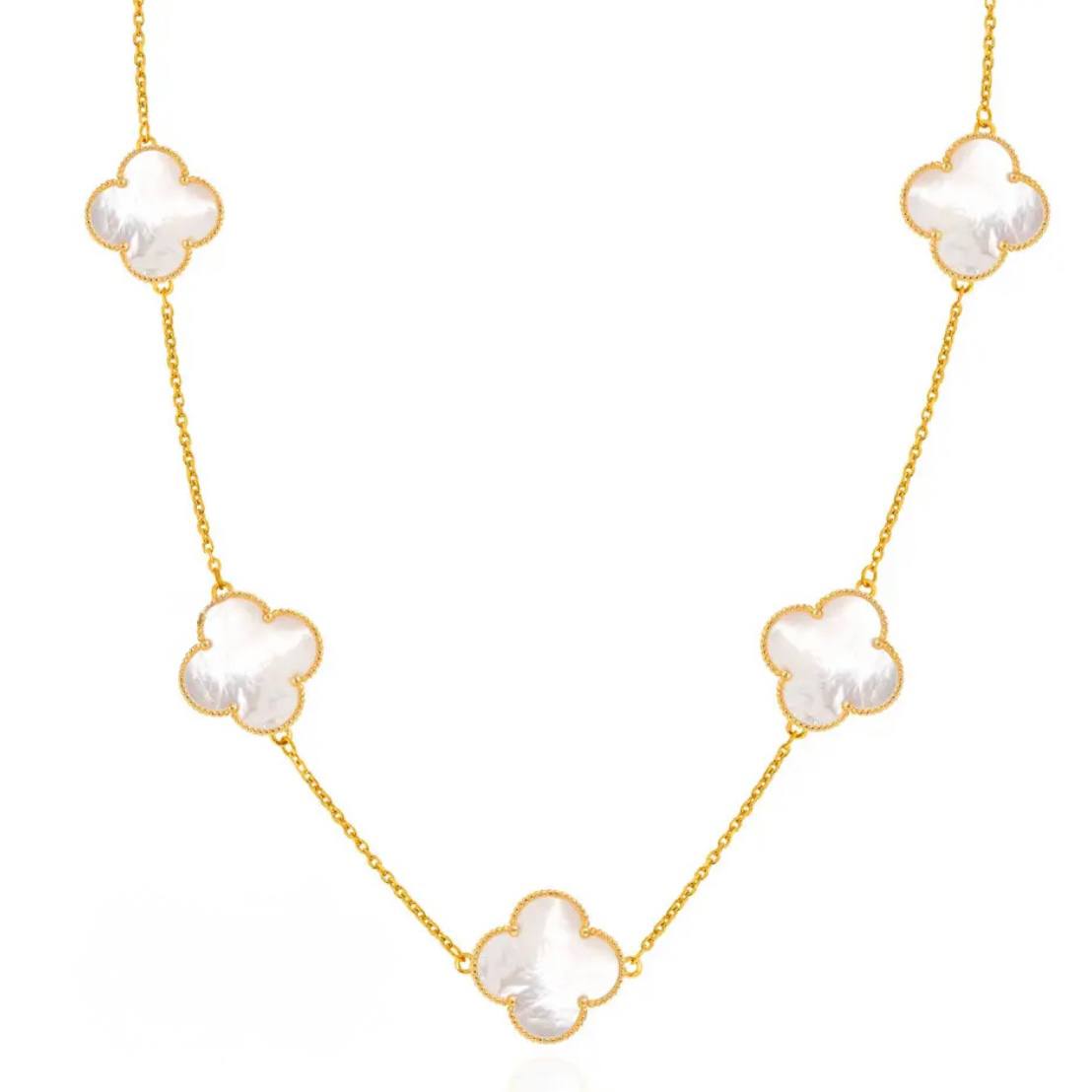 Gold Five Flower Mother of Pearl Necklace