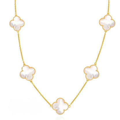 Gold Five Flower Mother of Pearl Necklace
