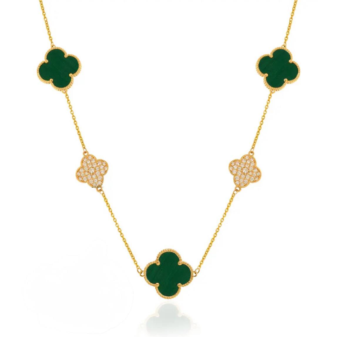 Gold Green Stone Clover Necklace