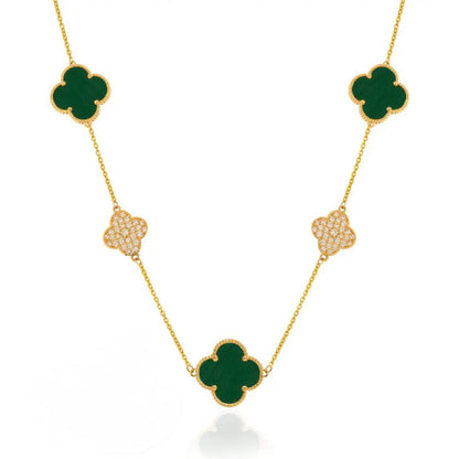 Gold Green Stone Clover Necklace