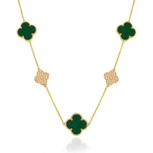 Gold Green Stone Clover Necklace