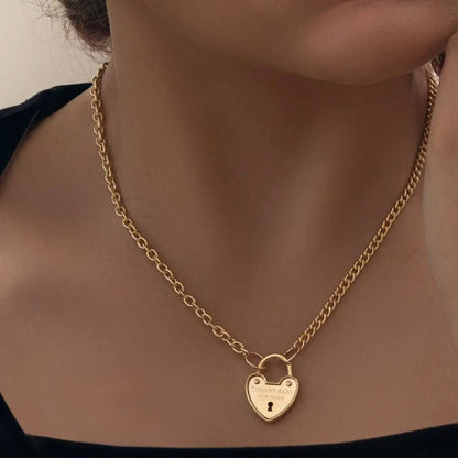 Gold Heart Lock Necklace